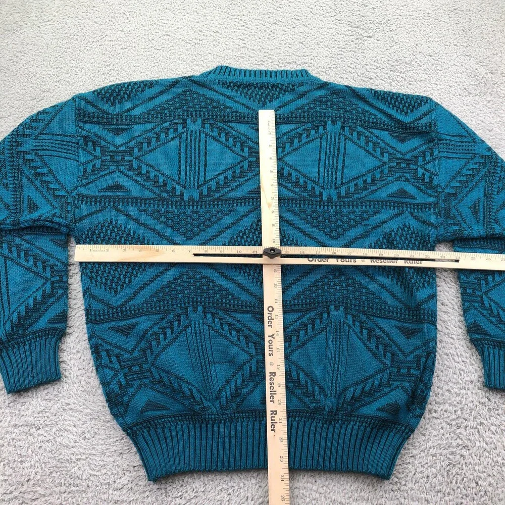 Vintage Chia Sweater Mens XL Blue Geometric Knit Crewneck Pullover Abstract